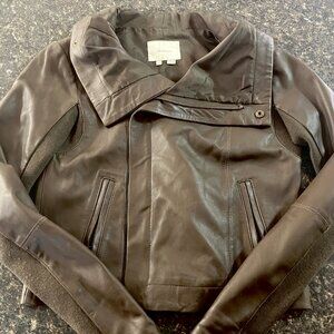 Anthropologie Faux Leather Biker Jacket - Elevenses - Dark Brown - Size Small